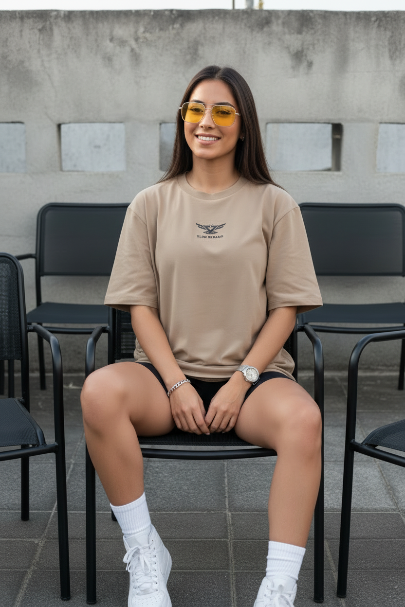 T-Shirt Happy Cloud Dama Oversize Beige